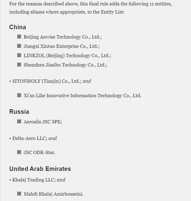 突发！又有6家中国企业被列入实体清单！